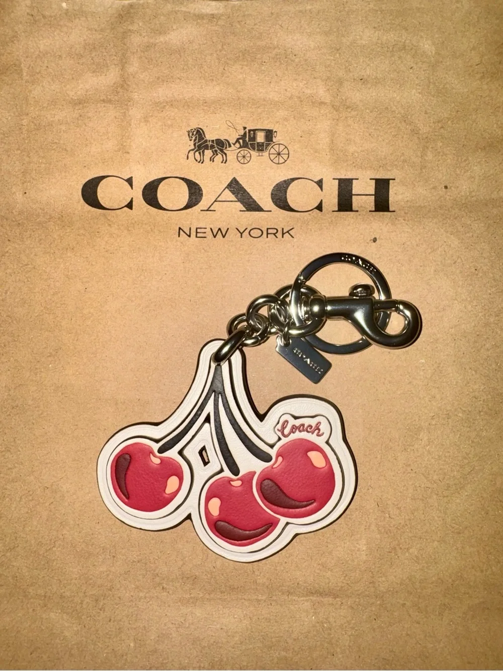 Coach White Cloud Cherry Keychain bag Charm CZ092 with Silver Hardware - NWOT
